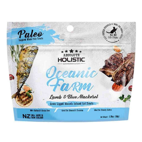 Absolute Holistic Air-Dried Lamb & Blue Mackerel Cat Treats, 50g.Happy Hoomans 