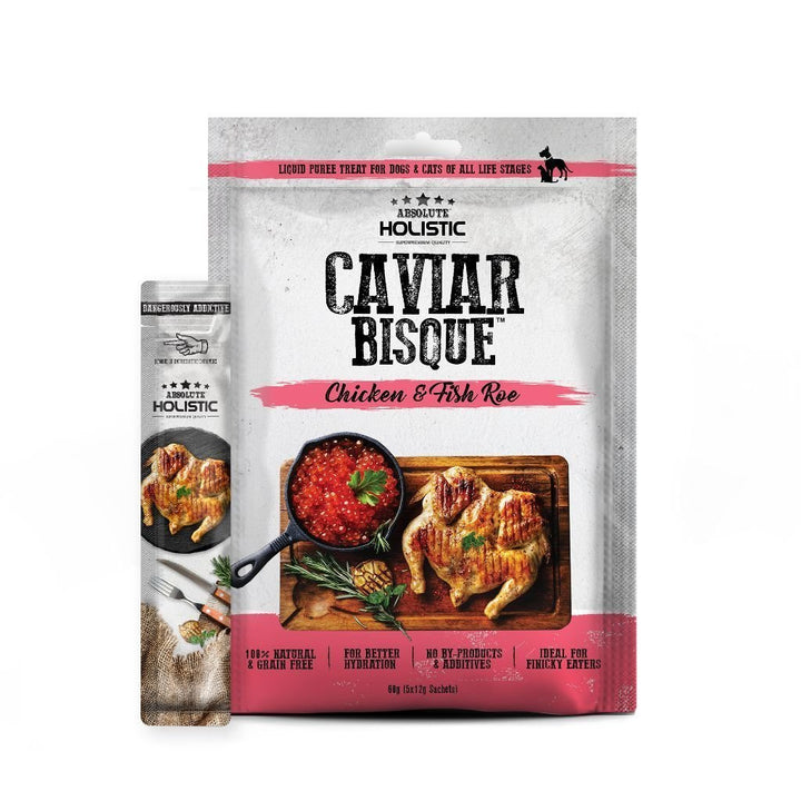 Absolute Holistic Caviar Bisque Chicken & Fish Roe Pet Soup Treat, 5x12g - Happy Hoomans