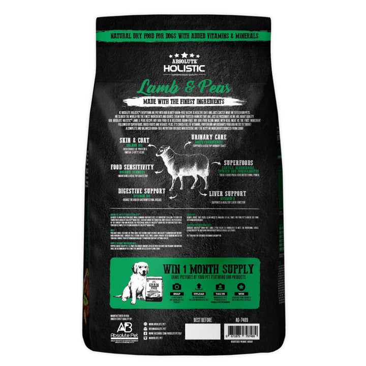 Absolute Holistic Grain-Free Lamb & Peas Dry Dog Food (3 Sizes).Happy Hoomans 