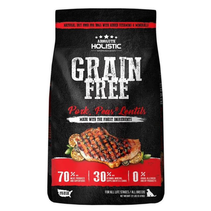Absolute Holistic Grain-Free Pork, Peas & Lentils Dry Dog Food (3 Sizes).Happy Hoomans 