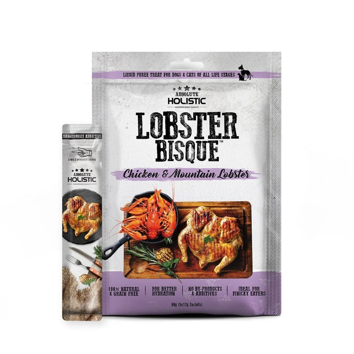 Absolute Holistic Lobster Bisque Chicken & Mountain Lobster Pet Soup Treat, 5x12g - Happy Hoomans