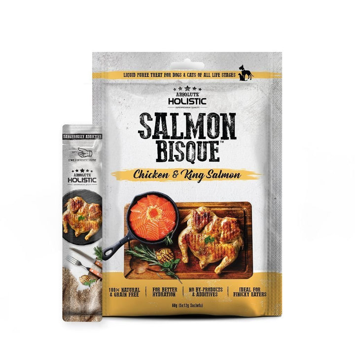 Absolute Holistic Salmon Bisque Chicken & King Salmon Pet Soup Treat, 5x12g - Happy Hoomans