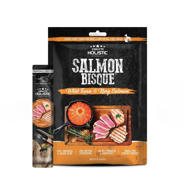 Absolute Holistic Salmon Bisque Tuna & King Salmon Pet Soup Treat, 5x12g - Happy Hoomans