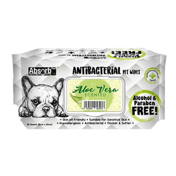 Absorb Plus Antibacterial Aloe Vera Pet Wipes, 80 Sheets.Happy Hoomans 