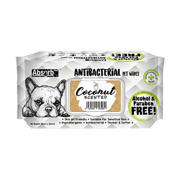 Absorb Plus Antibacterial Coconut Pet Wipes, 80 Sheets.Happy Hoomans 