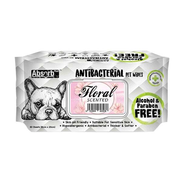 Absorb Plus Antibacterial Floral Pet Wipes, 80 Sheets.Happy Hoomans 