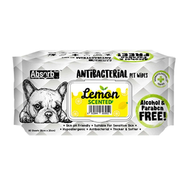 Absorb Plus Antibacterial Lemon Pet Wipes, 80 Sheets.Happy Hoomans 