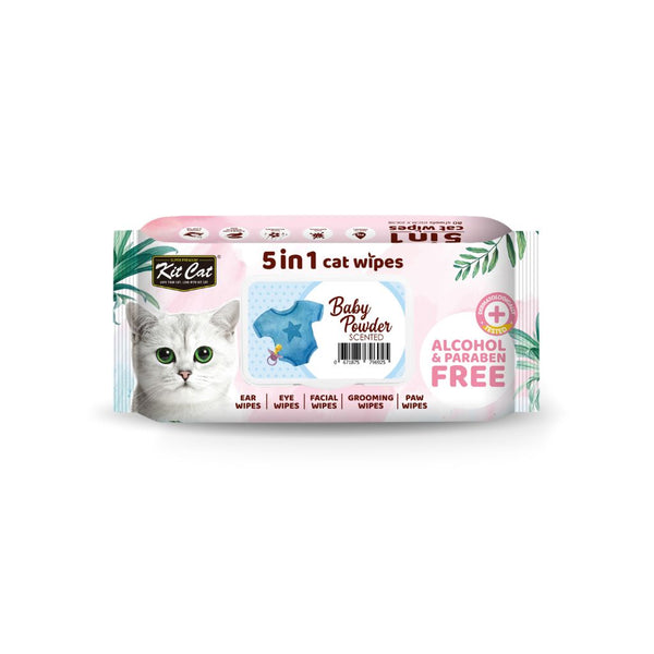 Kit Cat 5-in-1 Anti-Bacterial Baby Powder Cat Wipes, 80 Sheets