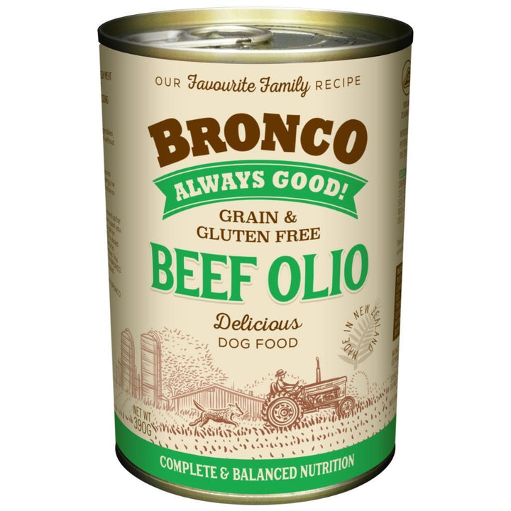 Bronco Beef Olio Canned Dog Food, 390g.Happy Hoomans 