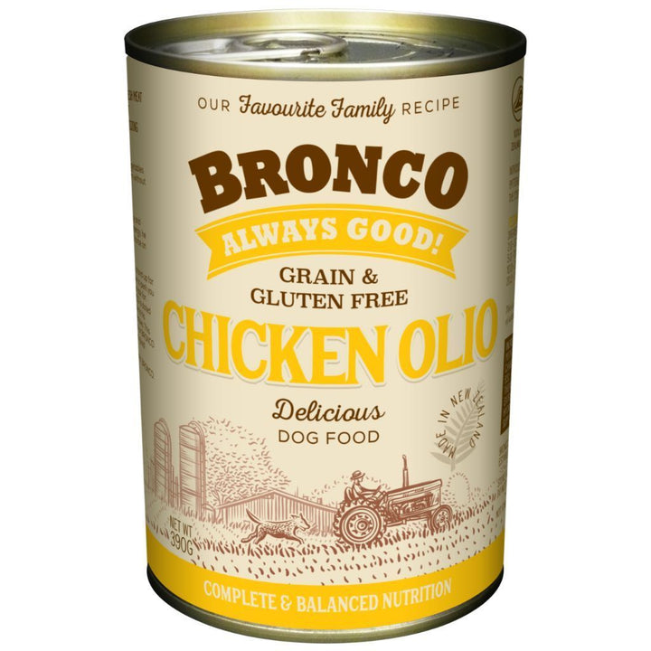 Bronco Chicken Olio Canned Dog Food, 390g.Happy Hoomans 