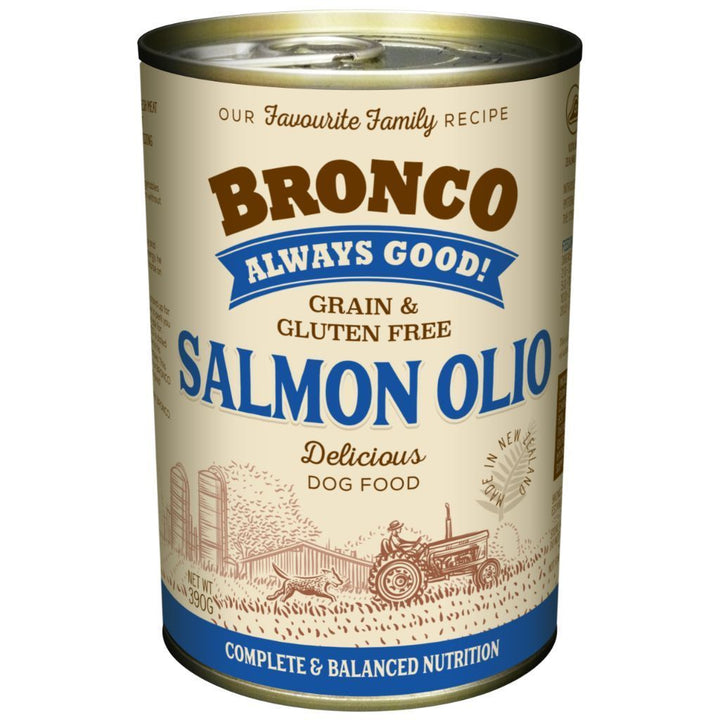 Bronco Salmon Olio Canned Dog Food, 390g.Happy Hoomans 