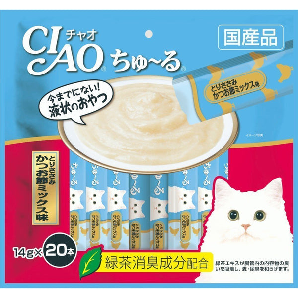 Ciao Churu Chicken Fillet & Sliced Bonito Creamy Cat Treats, 14g x 20.Happy Hoomans 
