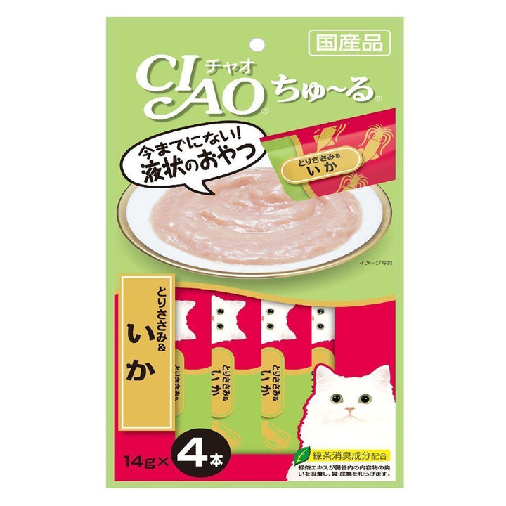 Ciao Churu Chicken Fillet & Squid Creamy Cat Treats, 14g x 4.Happy Hoomans 