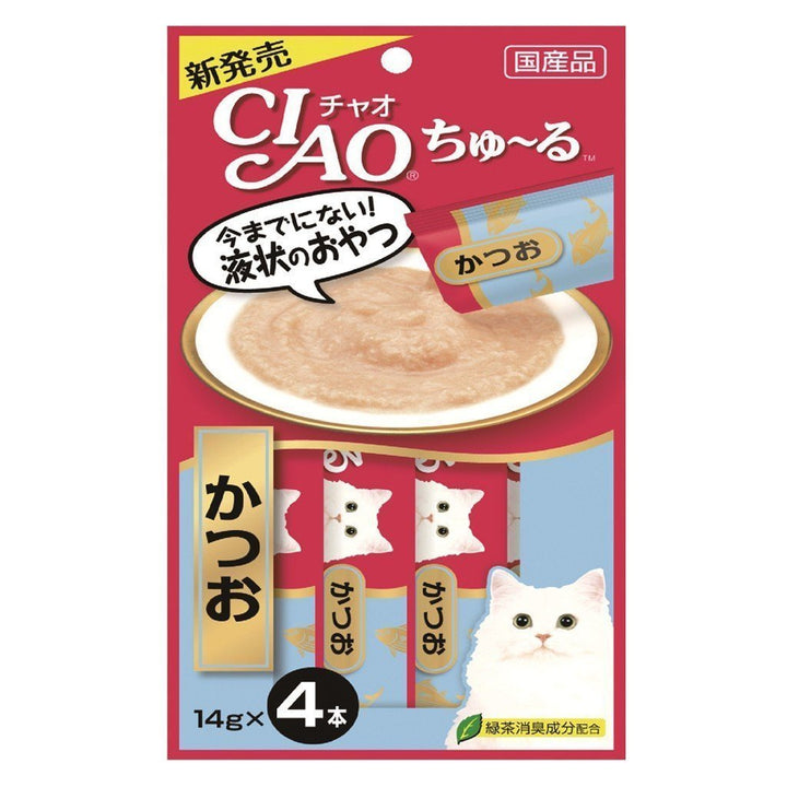 Ciao Churu Skipjack Tuna (Katsuo) Creamy Cat Treats, 14g x 4.Happy Hoomans 