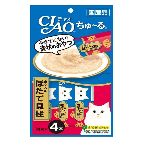 Ciao Churu White Meat Tuna & Scallop Creamy Cat Treats, 14g x 4.Happy Hoomans 