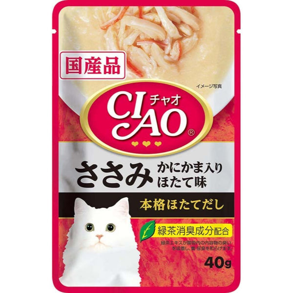 Ciao Creamy Soup Pouch Chicken Fillet with Crab Stick Scallop Flavour Wet Cat Food, 40g - Happy Hoomans