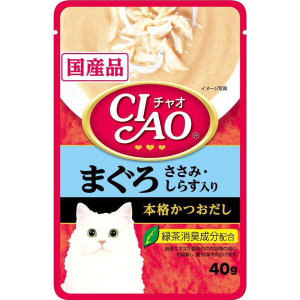 Ciao Creamy Soup Pouch Maguro & Chicken Fillet Topping Shirasu Wet Cat Food, 40g - Happy Hoomans