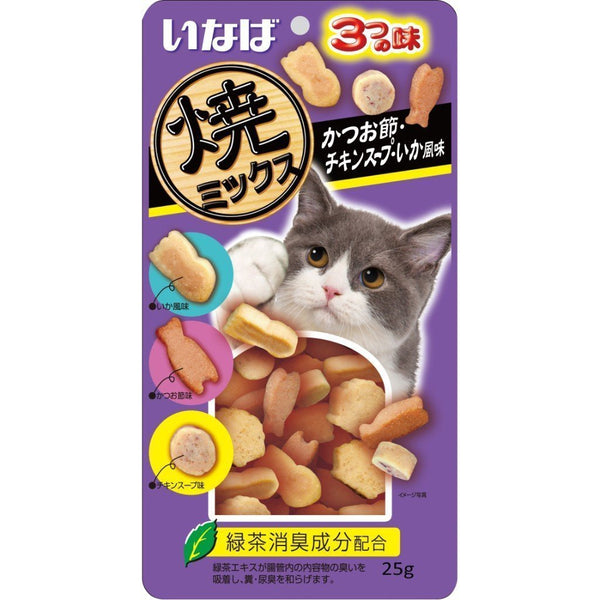Ciao Soft Bits Mix Tuna & Chicken Fillet with Dried Bonito Chicken Soup & Squid Flavor Cat Treats, 25g.Happy Hoomans 