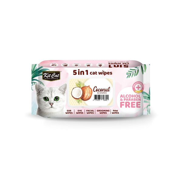 Kit Cat 5-in-1 Anti-Bacterial Coconut Cat Wipes, 80 Sheets