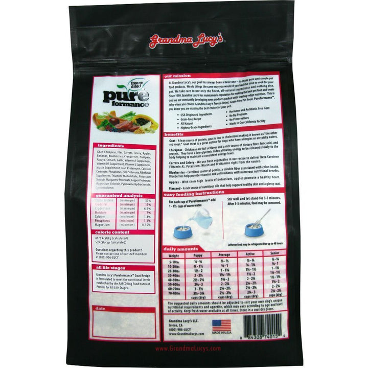 Grandma Lucy's Pureformance Goat Recipe Freeze-Dried Dog Food, 3lb - Happy Hoomans