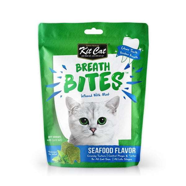 Kit Cat Breath Bites Seafood Flavour Cat Dental Treats, 60g - Happy Hoomans