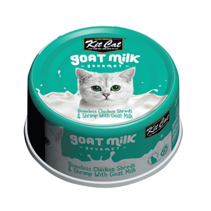 Kit Cat Goat Milk Gourmet Boneless Chicken Shreds & Shrimp Canned Cat Food, 70g - Happy Hoomans
