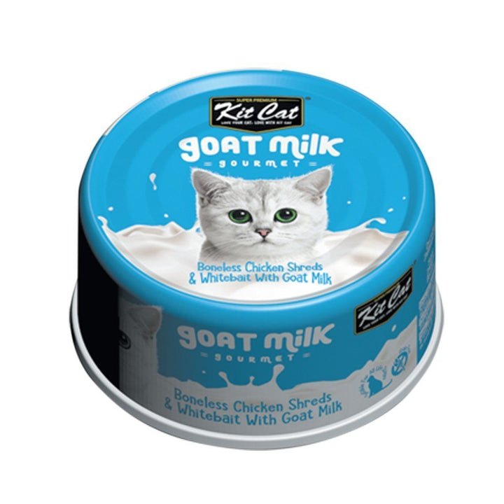 Kit Cat Goat Milk Gourmet Boneless Chicken Shreds & Whitebait Canned Cat Food, 70g - Happy Hoomans
