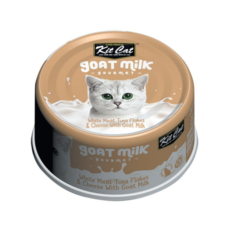 Kit Cat Goat Milk Gourmet White Meat Tuna Flakes & Cheese Canned Cat Food, 70g - Happy Hoomans