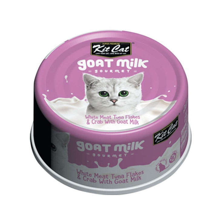 Kit Cat Goat Milk Gourmet White Meat Tuna Flakes & Crab Canned Cat Food, 70g - Happy Hoomans