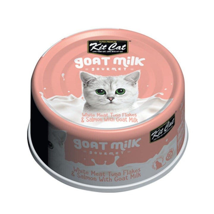 Kit Cat Goat Milk Gourmet White Meat Tuna Flakes & Salmon Canned Cat Food, 70g - Happy Hoomans