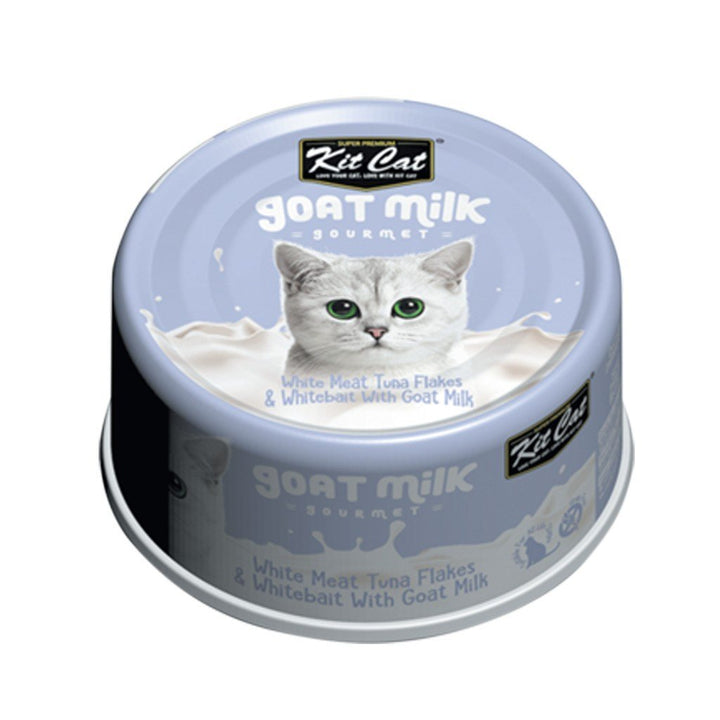 Kit Cat Goat Milk Gourmet White Meat Tuna Flakes & Whitebait Canned Cat Food, 70g - Happy Hoomans