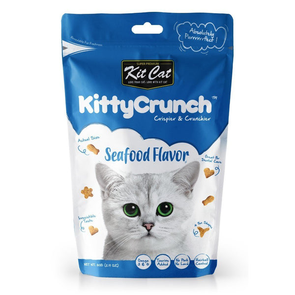 Kit Cat Kitty Crunch Seafood Flavor Cat Treats, 60g - Happy Hoomans