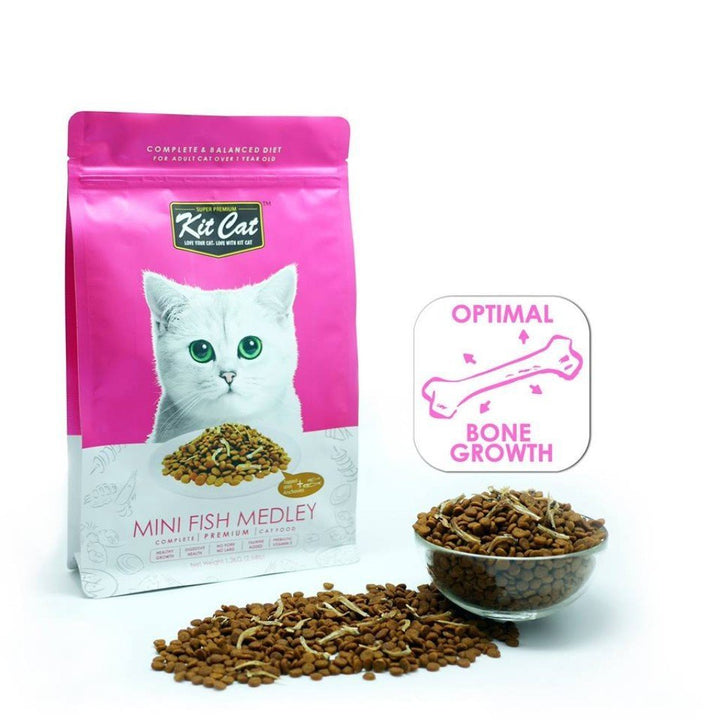 Kit Cat Mini Fish Medley (Optimal Bones Growth) Premium Dry Cat Food (2 Sizes) - Happy Hoomans