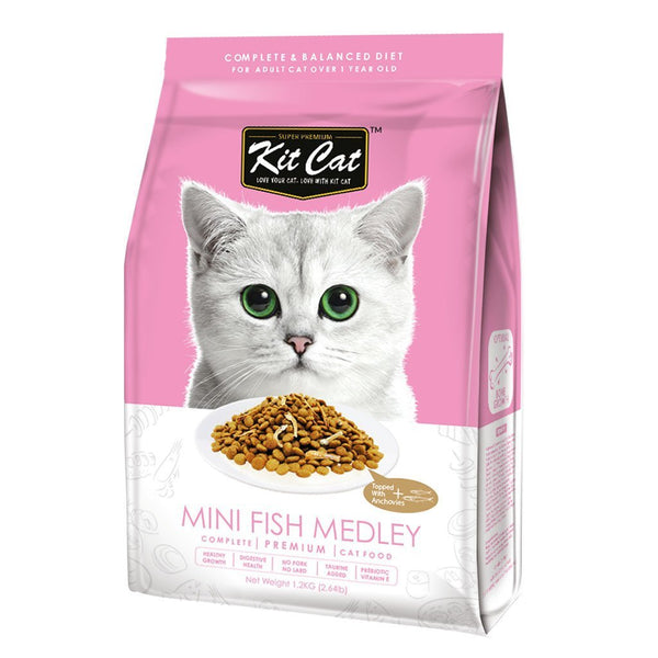 Kit Cat Mini Fish Medley (Optimal Bones Growth) Premium Dry Cat Food (2 Sizes) - Happy Hoomans