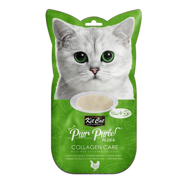 Kit Cat Purr Puree Plus+ Chicken & Collagen (Collagen Care) Cat Treats, 4 x 15g - Happy Hoomans