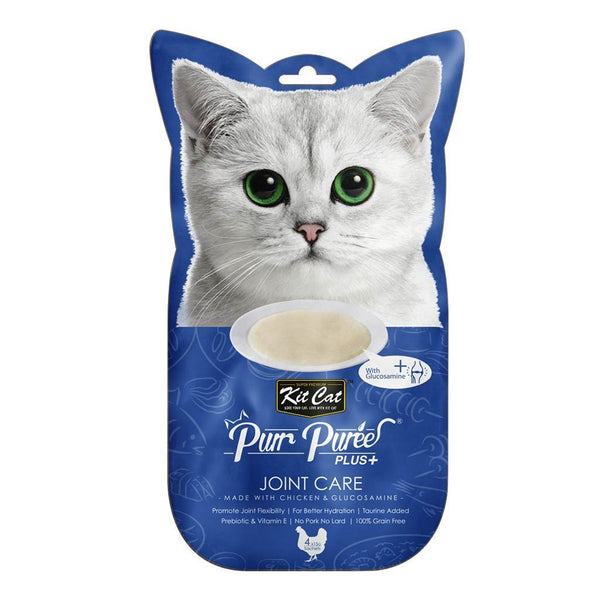 Kit Cat Purr Puree Plus+ Chicken & Glucosamine (Joint Care) Cat Treats, 4 x 15g - Happy Hoomans