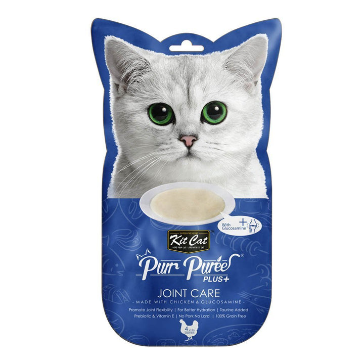 Kit Cat Purr Puree Plus+ Chicken & Glucosamine (Joint Care) Cat Treats, 4 x 15g - Happy Hoomans