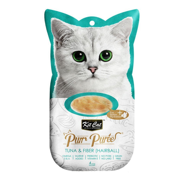 Kit Cat Purr Puree Tuna & Fiber Cat Treats, 4 x 15g - Happy Hoomans