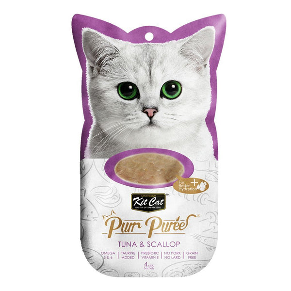 Kit Cat Purr Puree Tuna & Scallop Cat Treats, 4 x 15g - Happy Hoomans