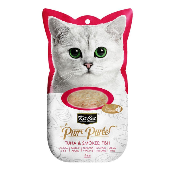 Kit Cat Purr Puree Tuna & Smoked Fish Cat Treats, 4x15g - Happy Hoomans