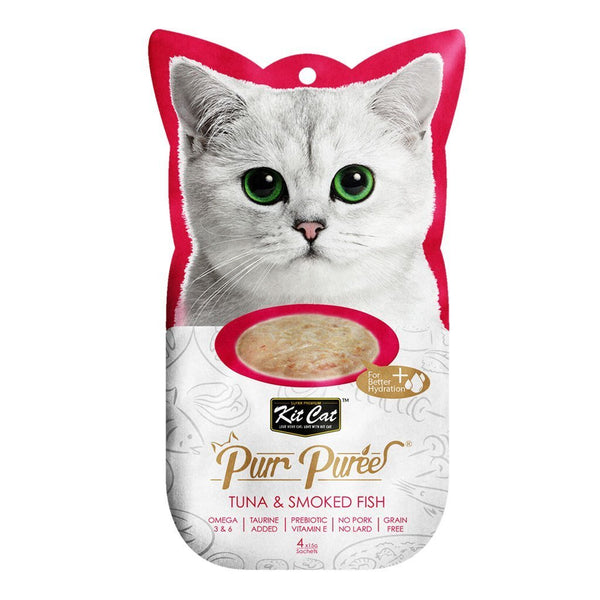 Kit Cat Purr Puree Tuna & Smoked Fish Cat Treats, 4x15g - Happy Hoomans