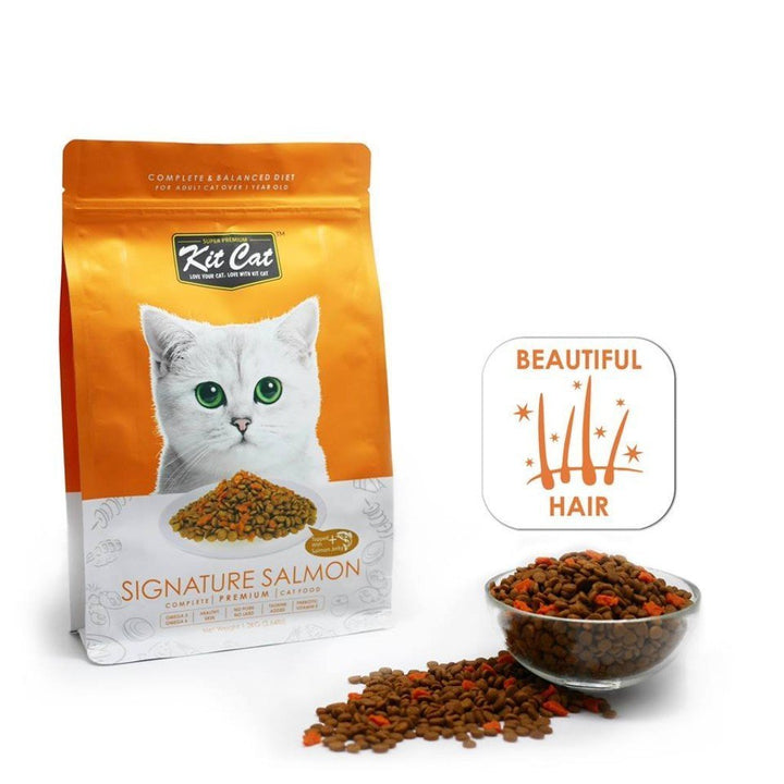 Kit Cat Signature Salmon (Beautiful Hair) Premium Dry Cat Food (2 Sizes) - Happy Hoomans