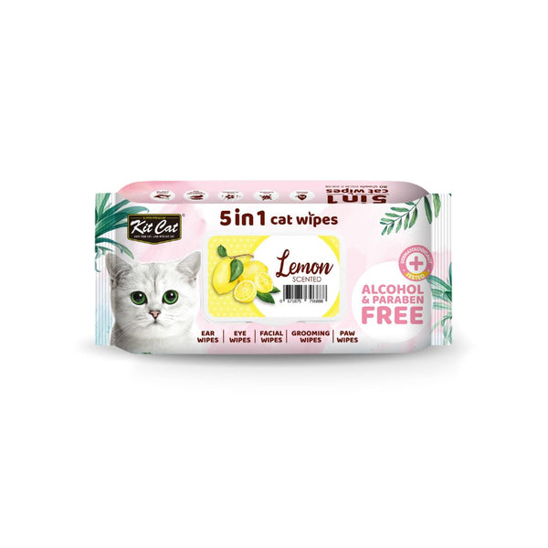 Kit Cat 5-in-1 Anti-Bacterial Lemon Cat Wipes, 80 Sheets