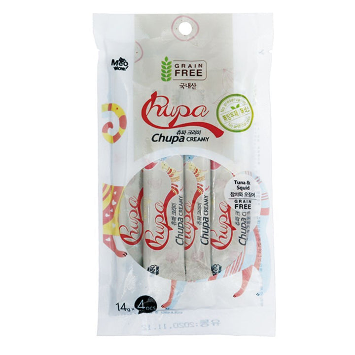 Meowow Tuna & Squid Chupa Creamy Cat Treats, 4x14g - Happy Hoomans
