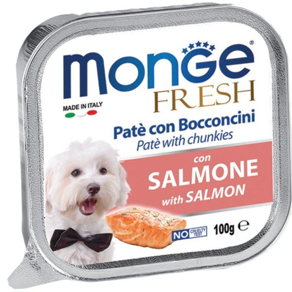 Monge Fresh Paté & Chunkies with Salmon Tray Dog Food, 100g - Happy Hoomans
