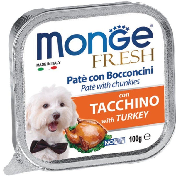 Monge Fresh Paté & Chunkies with Turkey Tray Dog Food, 100g - Happy Hoomans