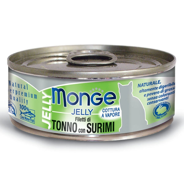 Monge Jelly Yellowfin Tuna With Surimi Canned Cat Food, 80g - Happy Hoomans