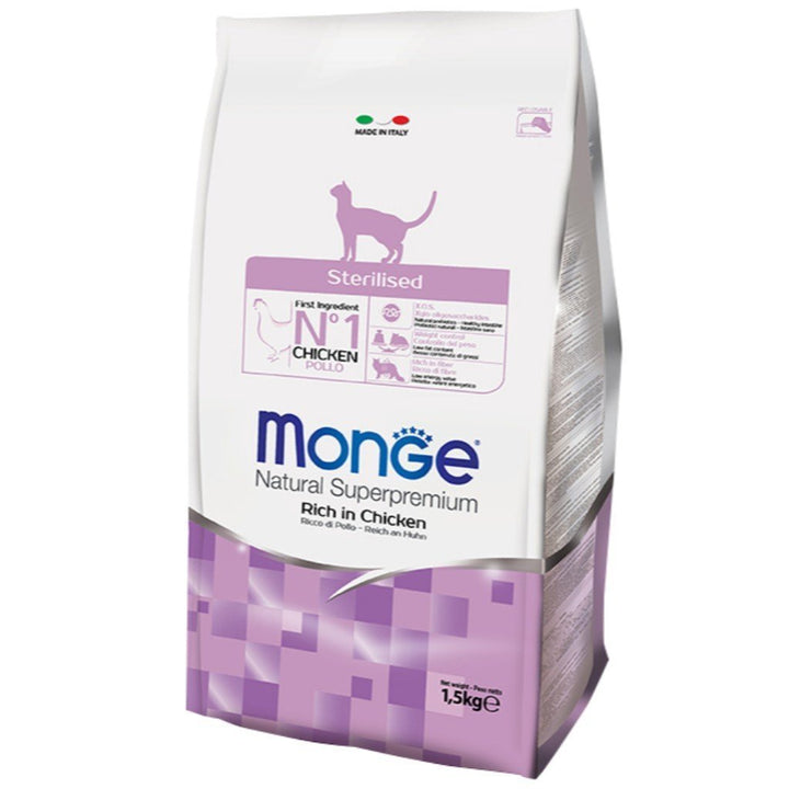 Monge Natural Superpremium Sterilised Formula Dry Cat Food, 1.5kg - Happy Hoomans