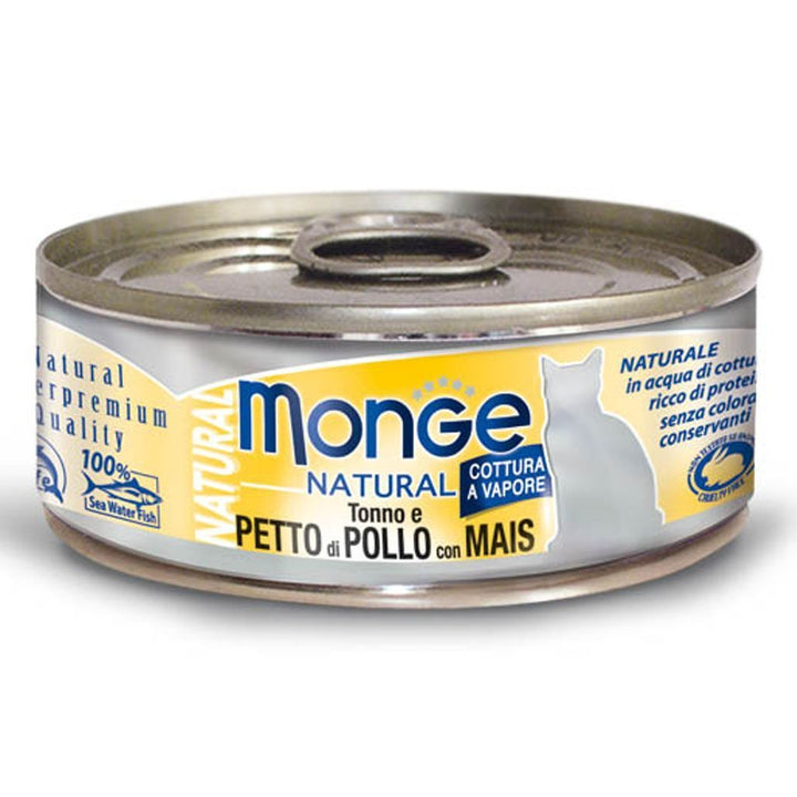 Monge Natural Tuna & Chicken With Corn Gluten-Free Canned Cat Food, 80g - Happy Hoomans