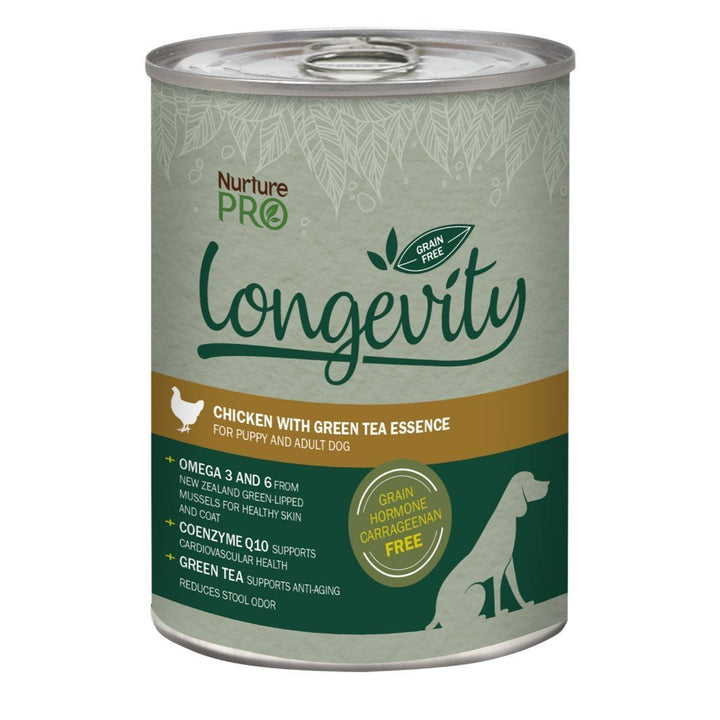 Nurture Pro Longevity Chicken with Green Tea Essence Grain-Free Canned Dog Food, 375g - Happy Hoomans